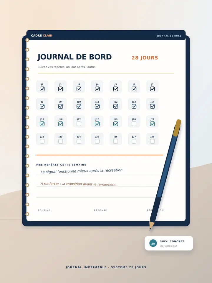 Journal de bord CADRE CLAIR pour suivre les 28 jours