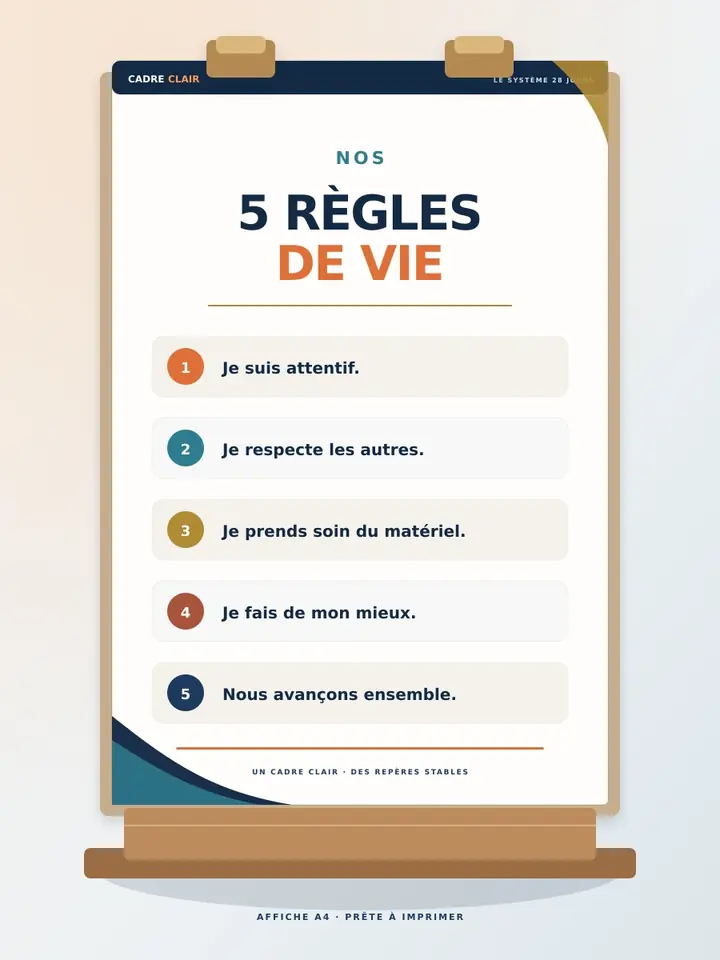 Affiche A4 des règles de vie à imprimer pour la classe